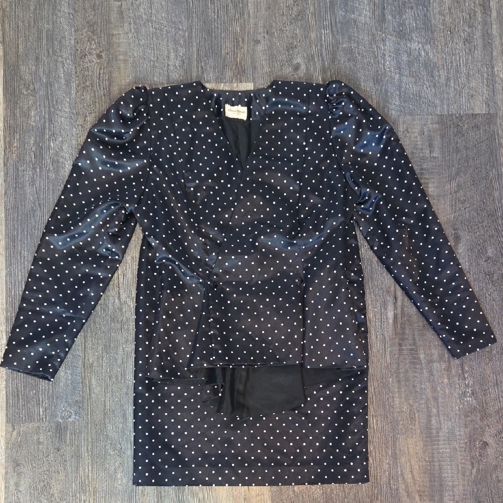 Vintage Polka Dot Women's Blazer And Skirt Set